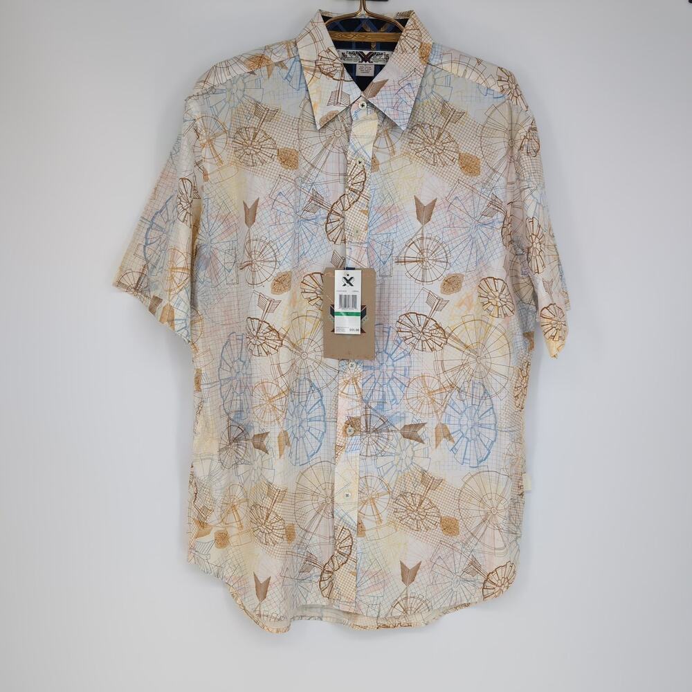 Phat Farm Vintage Men's 100% Cotton Pastel Print Short Sleeve Dress Shirt - NWT
